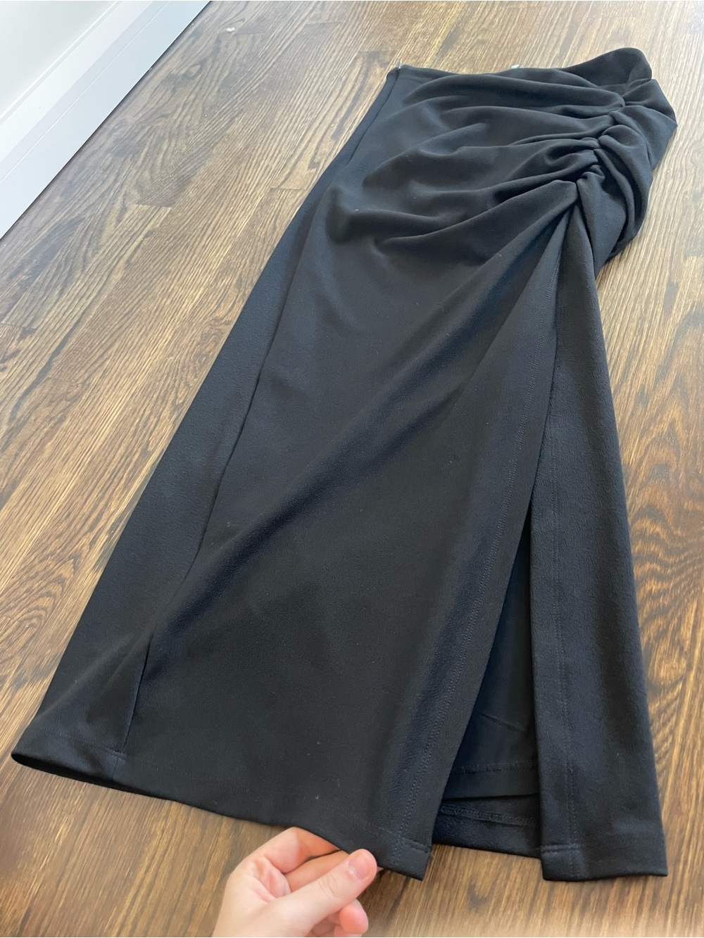 Anthropologie Black Ruched Side-Slit Midi Skirt - Picture 4 of 6
